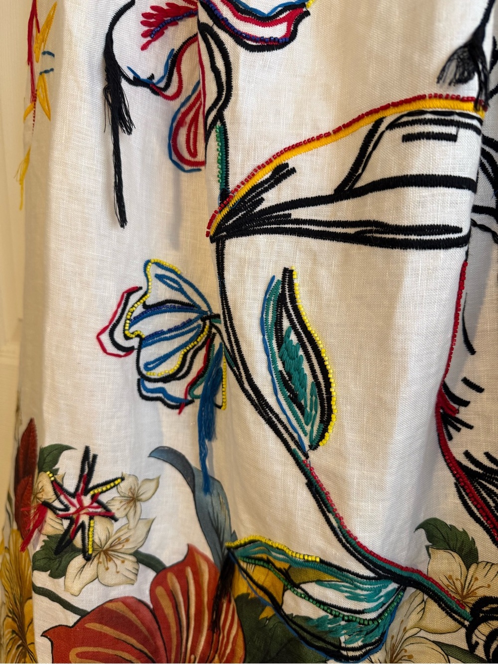 FARM Rio Off White Tropi Embroidered Euroflax Linen Maxi Skirt M - Picture 4 of 11